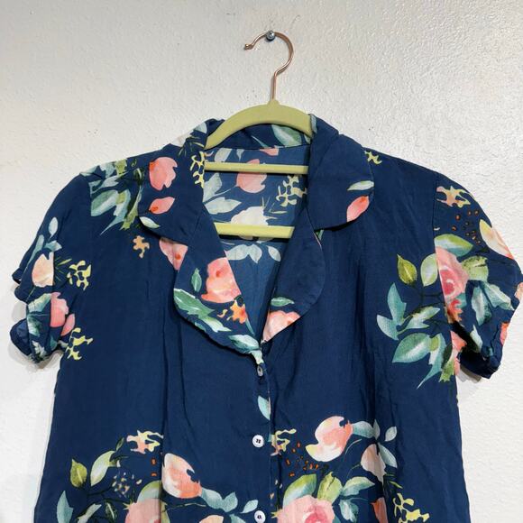 Navy Floral 2-Piece Shorts Set Sz S - Picture 3 of 10